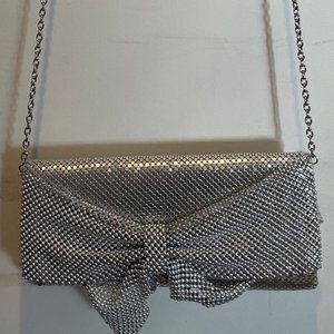 Jessica McClintock - silver beaded clutch with metal chain